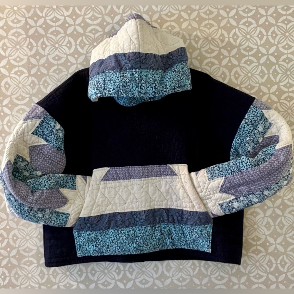 Handmade Patchwork Hoodie - Blue and White Star